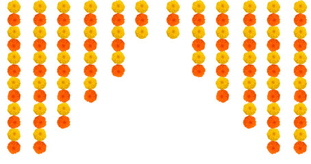 Indian garland of flowers orange and yellow . Religion festive holiday decoration isolated on white pongal