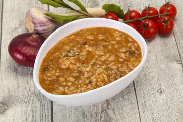 Caucasian Kharcho soup with beef meat