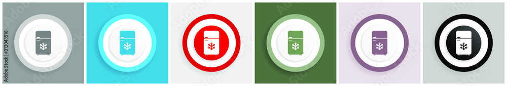 Poster refrigerator icon, fridge, cooler vector illustrations in 6 colors options for web design and mobile