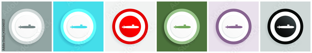 Aufkleber submarine icon, navy, boat, ship, army vector illustrations in 6 colors options for web design and m