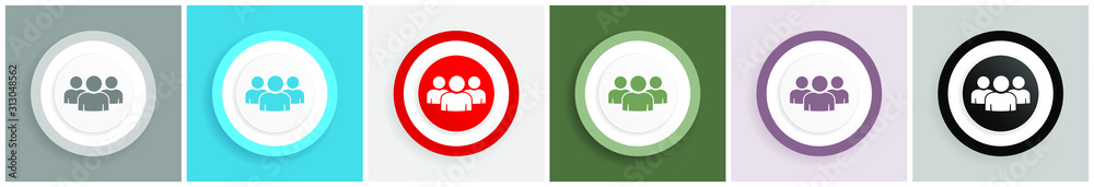 Poster group of people icon, team, teamwork vector illustrations in 6 colors options for web design and mob