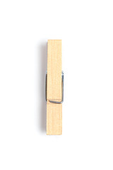 Brown wood clothes peg or clothespin on white background. - Image
