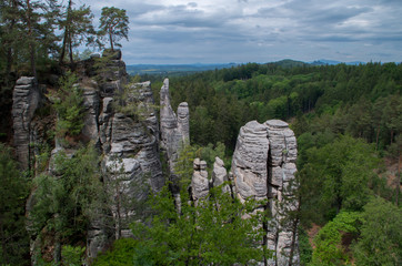 The Prachov Rocks (Czech: Prachovsk&eacute; sk&aacute;ly), rock formation in the Czech Republic approximately 5 kilometres west of Jicin. Since 1933, they have been a protected natural reserve.