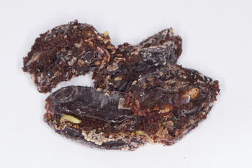 Caterpillar of indian mealmoth or Indianmeal moth Plodia interpunctella of a pyraloid moth from the family Pyralidae is common pest of stored products and pest of food in homes. On damaged dried plums