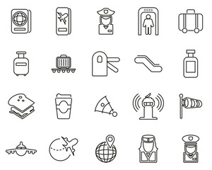 Airport Icons Thin Line Set Big