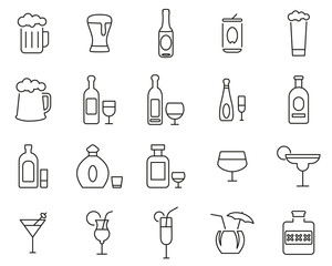 Alcoholic Drinks Icons Thin Line Set Big
