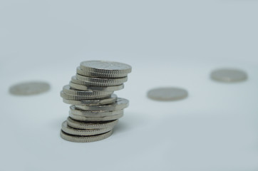 Stack of silver coins abstract