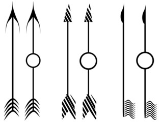 Multiple arrows in vector format with matching clock hands with a center ring.