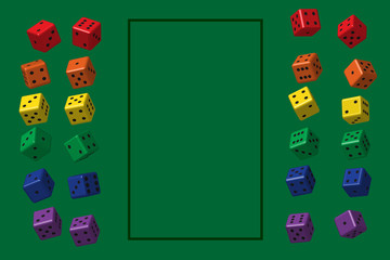 Frame of Rainbow Color Dice on Green