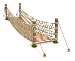 Rope suspension bridge on white background - 3D illustration