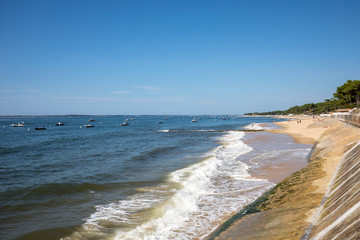 Boats moored  in Archachon Bay, Gironde, France