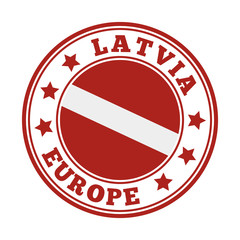 Latvia sign. Round country logo with flag of Latvia. Vector illustration.