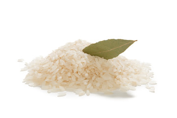 Heap of Rice with Bay Leaf Isolated     
