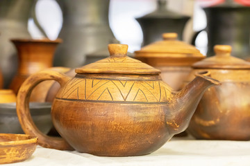 Pottery. Clay teapot.