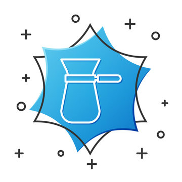recommend clip art: White line Coffee turk icon isolated on white background. Blue hexagon button. Vector Illustration