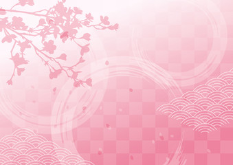 桜のシルエットとピンクの和柄