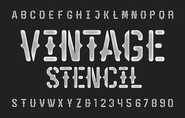 Vintage Stencil alphabet font. Textured vintage letters and numbers. Vector typeface for your typography design.