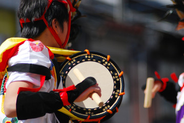 A dancing boy in traditional costume at the spring festival in Kamioka Hida Japan
