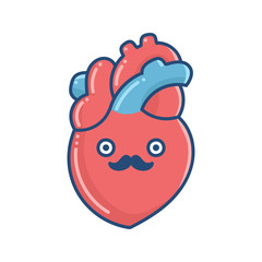 kawaii mustache human heart illustration