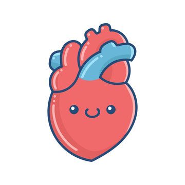 kawaii smiling human heart illustration