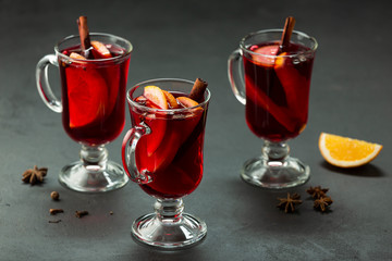 Mulled wine in glasses. Christmas drink