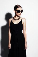 fashion portrait of beautiful model with sunglasses  - 313060100
