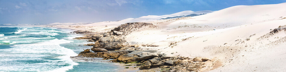 Panorama of sand dunes, coastline and Indian Ocean, De Hoop Nature Reserve, South Africa