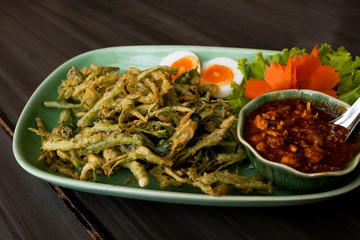 Fried morning glory with a sour chilly sauce of Thailand.