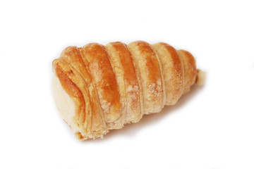 Italian traditional pastry called Cannolo filled with cream isolated on white background