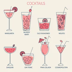 Foto op Plexiglas Set of linear style glasses with cocktails in pink tones. © Diana Vyshniakova