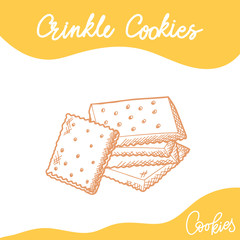 Graphic cookie silhouette drawing. Sketch style on white background. Homemade baked. Vector illustration