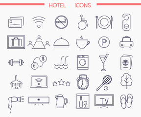 Set of modern thin line icons for illustrating hotel services and amenities