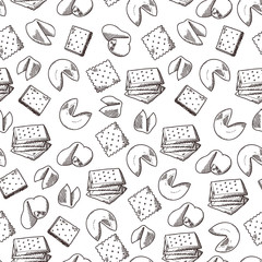 Cookie seamless pattern in hand drawn style. Bakery product for your background. Food vector illustration