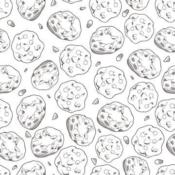 Cookie seamless pattern in hand drawn style. Bakery product for your background. Food vector illustration