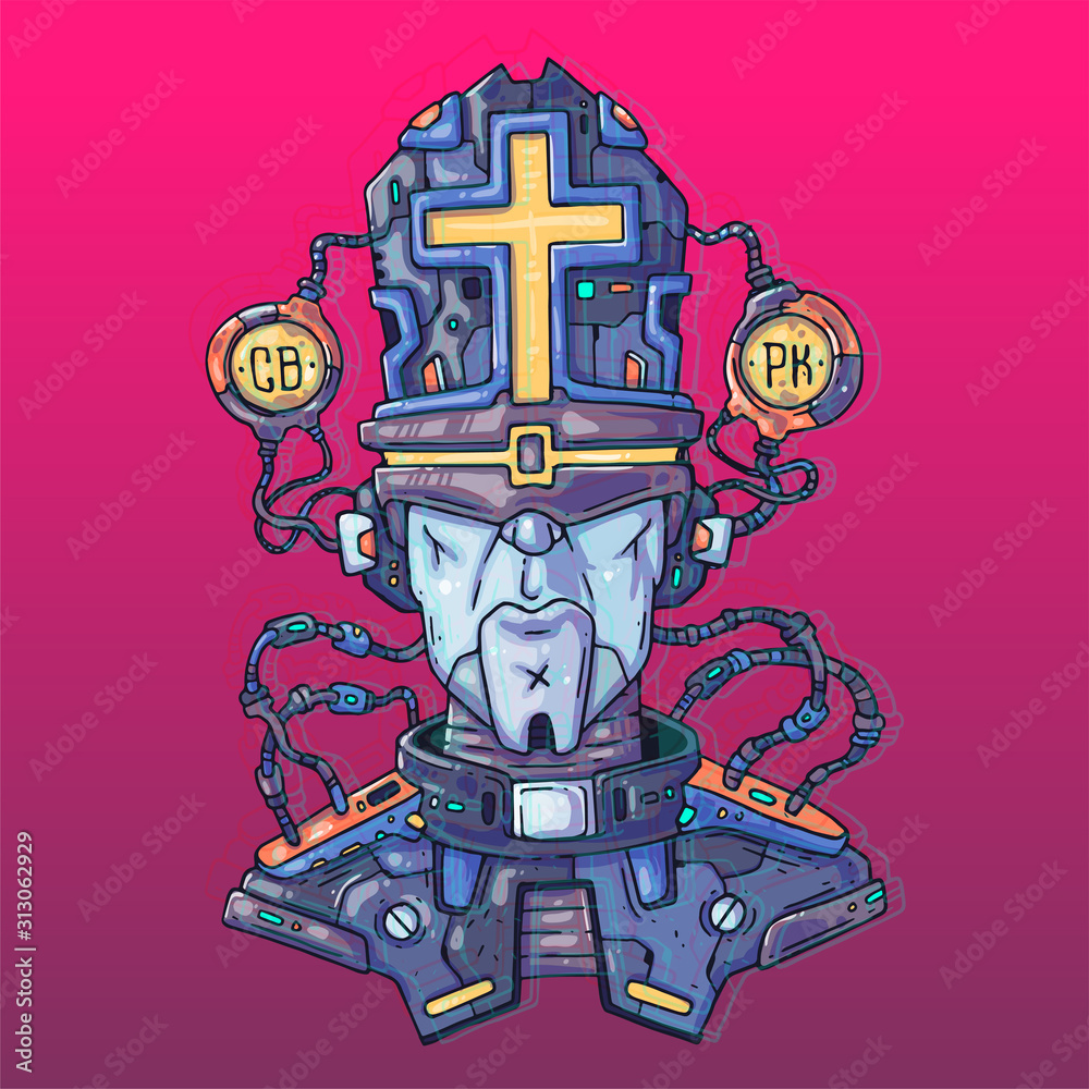 Wall mural Character Face in futuristic virtual style. Cyber Punk Vector Illustration. Cartoon art for web and print. Trendy Cyber Art Poster.