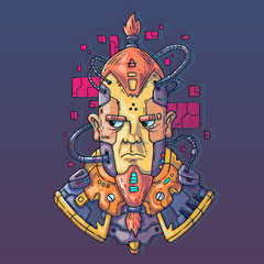Character Face in futuristic virtual style. Cyber Punk Vector Illustration. Cartoon art for web and print. Trendy Cyber Art Poster.