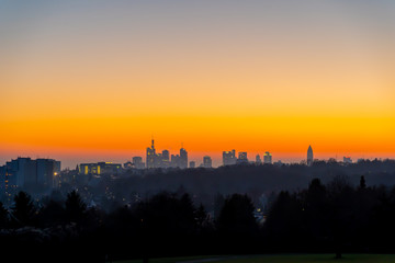 Sunset Skyline Frankfurt January 2020