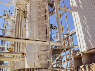 Rectification columns of the oil refinery.