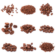 collage of Coffee beans isolated on a white background area for copy space.