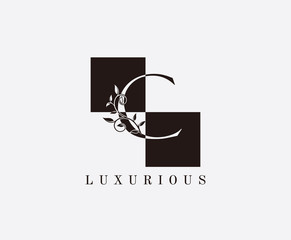 C Letter Luxury Vintage Logo. Minimalist C With Classic Leaves and Suquare Shape design perfect for fashion, Jewelry, Beauty Salon, Cosmetics, Spa, Hotel and Restaurant Logo. 