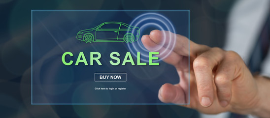 Man touching a car sale concept