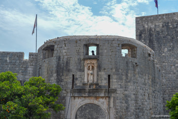 DUBROVNIK, CROATIA - JUNE 18: Walking on walls of town Dubrovnik on June 18, 2019. 