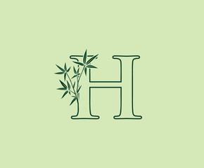 Bamboo H Letter logo , Green H Bamboo Plant  icon design