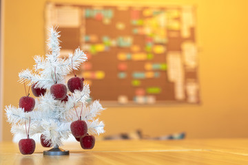 new year scrum task board, christmas kanban. Offices is decorated with Christmas trees