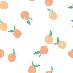 Vector seamless pattern with peaches. Trendy hand drawn textures.