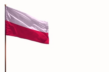 Fluttering Poland isolated flag on white background, mockup with the space for your content.