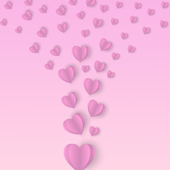 Paper flying elements on a pink background.  love symbols in heart shape for Happy Women, Mother's, Valentine's Day, birthday greeting card design