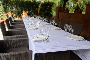 close up photo of arranged table at a terrace for a party