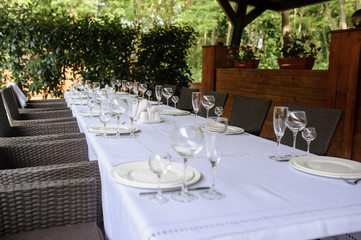 close up photo of arranged table at a terrace for a party