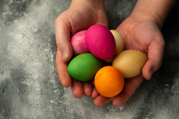 selective focus. Painted chicken eggs